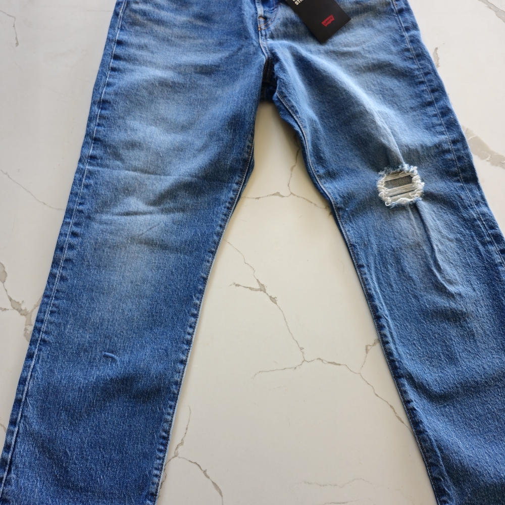 Levi's Women's Blue Straight Leg Jeans with Distressed Detail